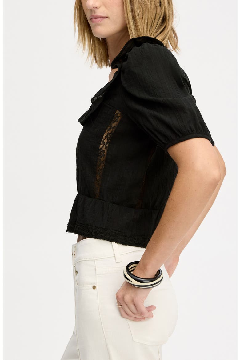 Peasant Peplum Cotton Button-Up Top, Alternate, color, TRUE BLACK