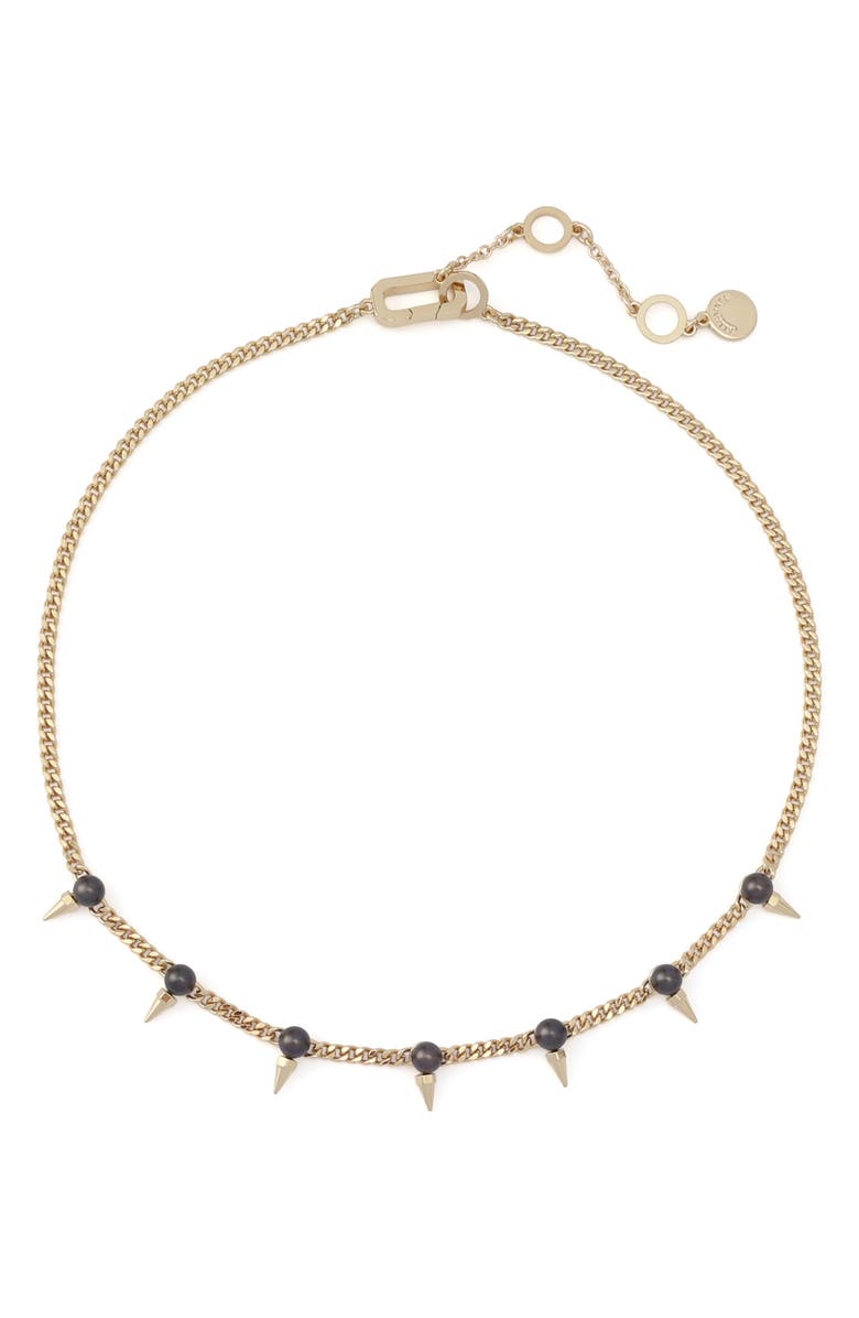 AllSaints Spike Faux Pearl Frontal Necklace, Main, color, Gold/ Grey Pearl