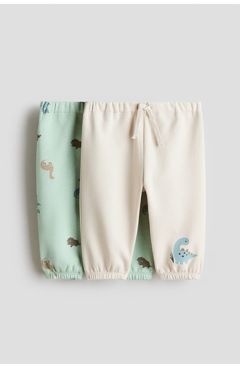 H&M 2-pack Brushed-inside Joggers, Main, color, Mint Green/Dinosaurs