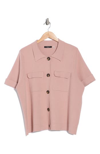 T Tahari Short Sleeve Button Front Cardigan In Pink