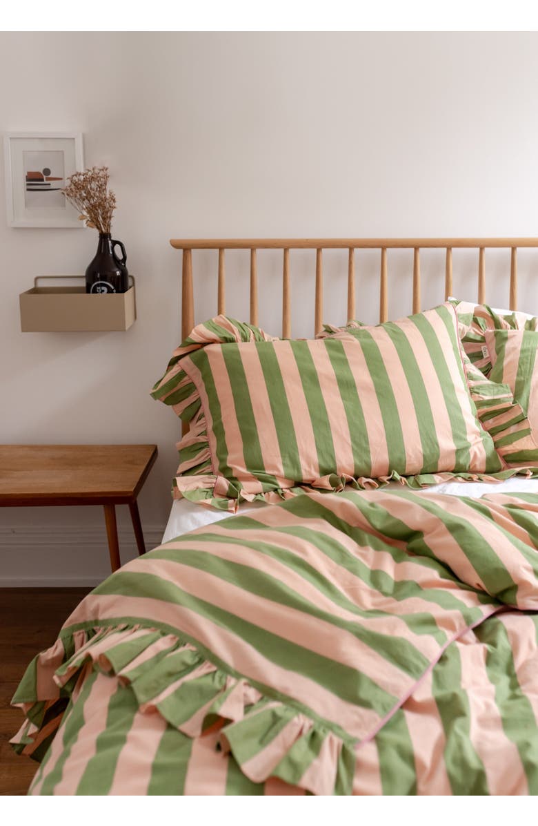 TBCo Cotton Ruffle Bedding Set, Alternate, color, Green Stripe