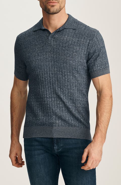 Mélange Johnny Collar Short Sleeve Cotton Sweater