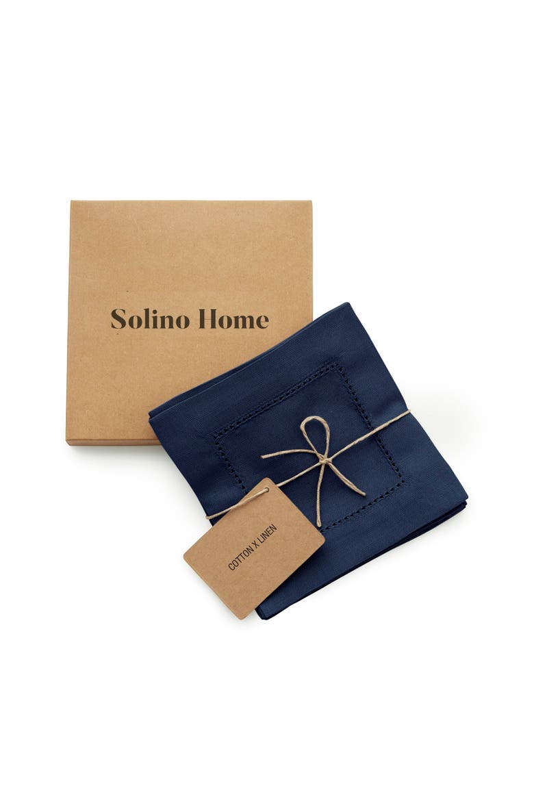 Cotton Linen Hemstitch Cocktail Napkins Set of 12, 6 x 6", Alternate, color, Navy