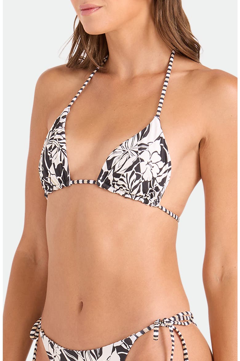 Hibiscus Diamond Triangle Bikini Top, Alternate, color, BLACK ECRU