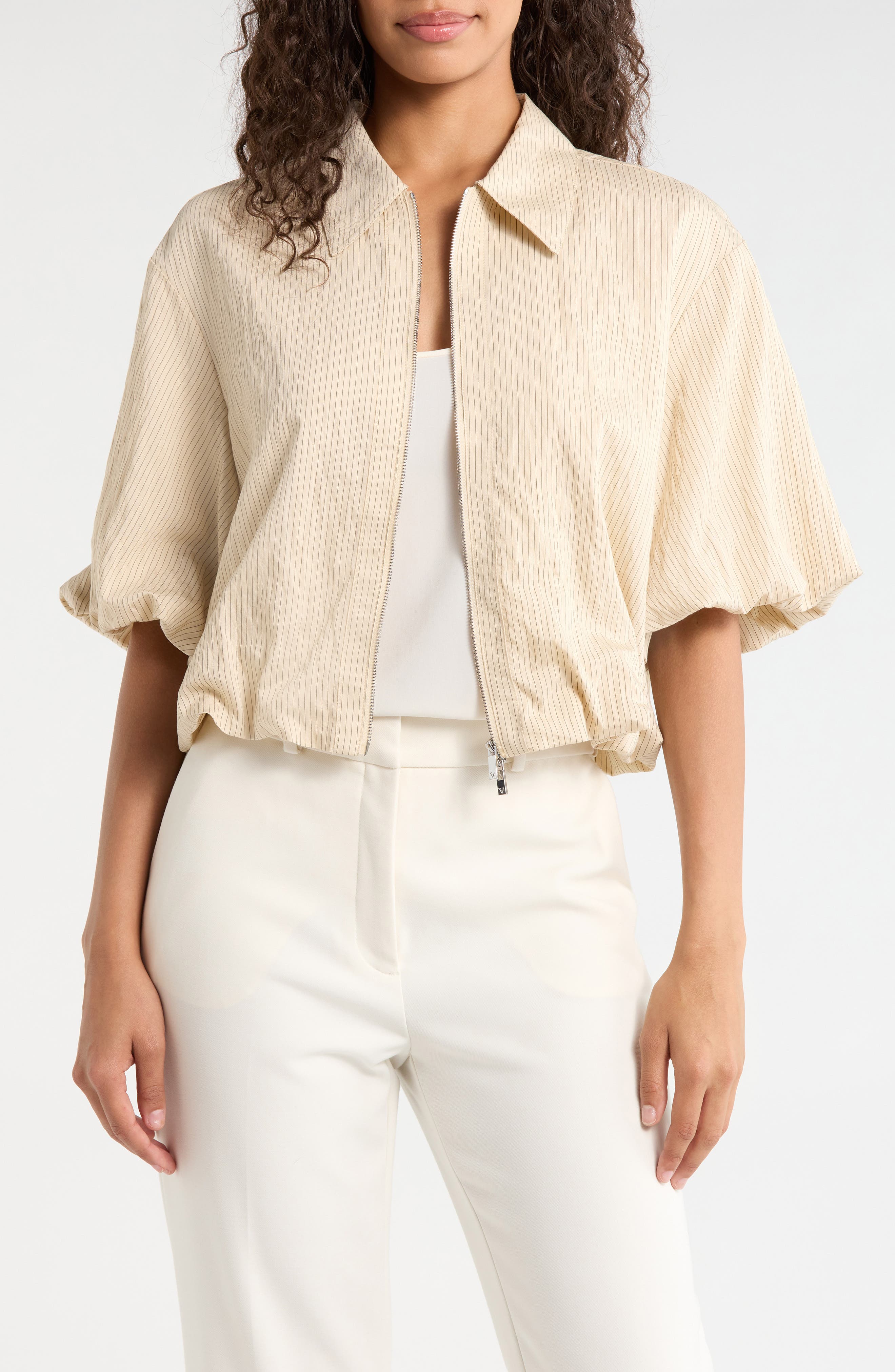 Stripe Crop Bubble Jacket