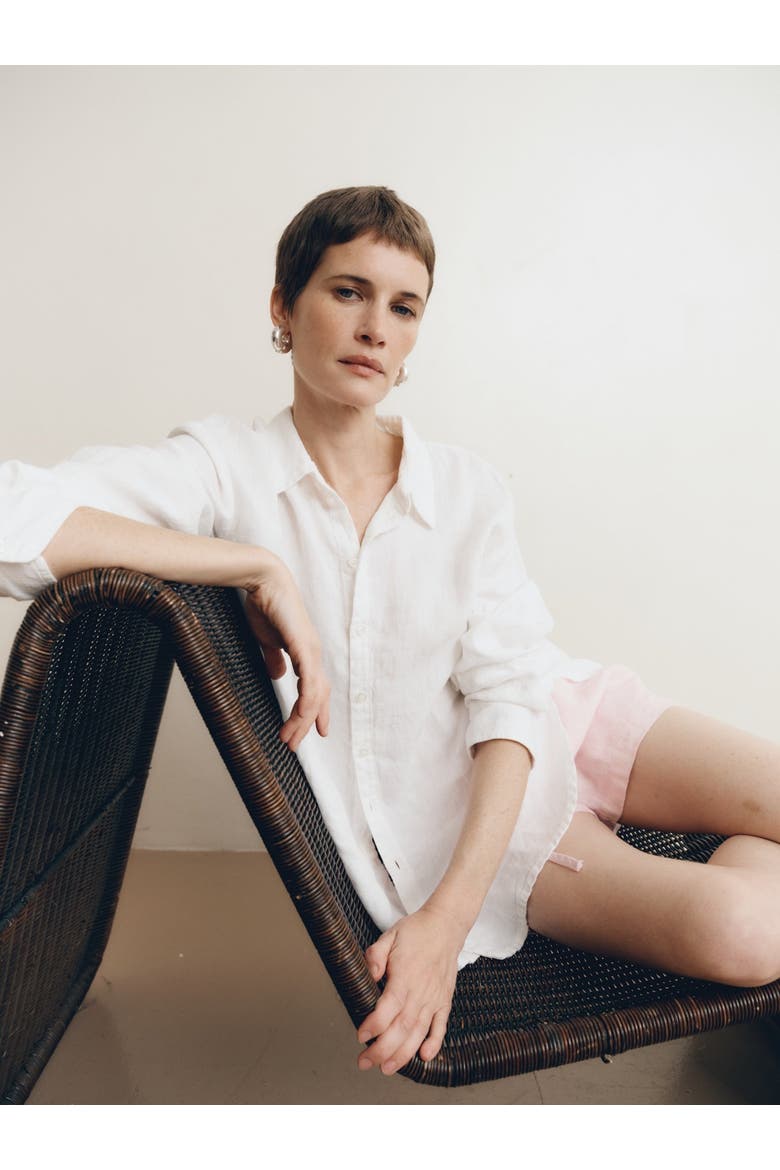 Cecile Oversized Linen Shirt, Alternate, color, White