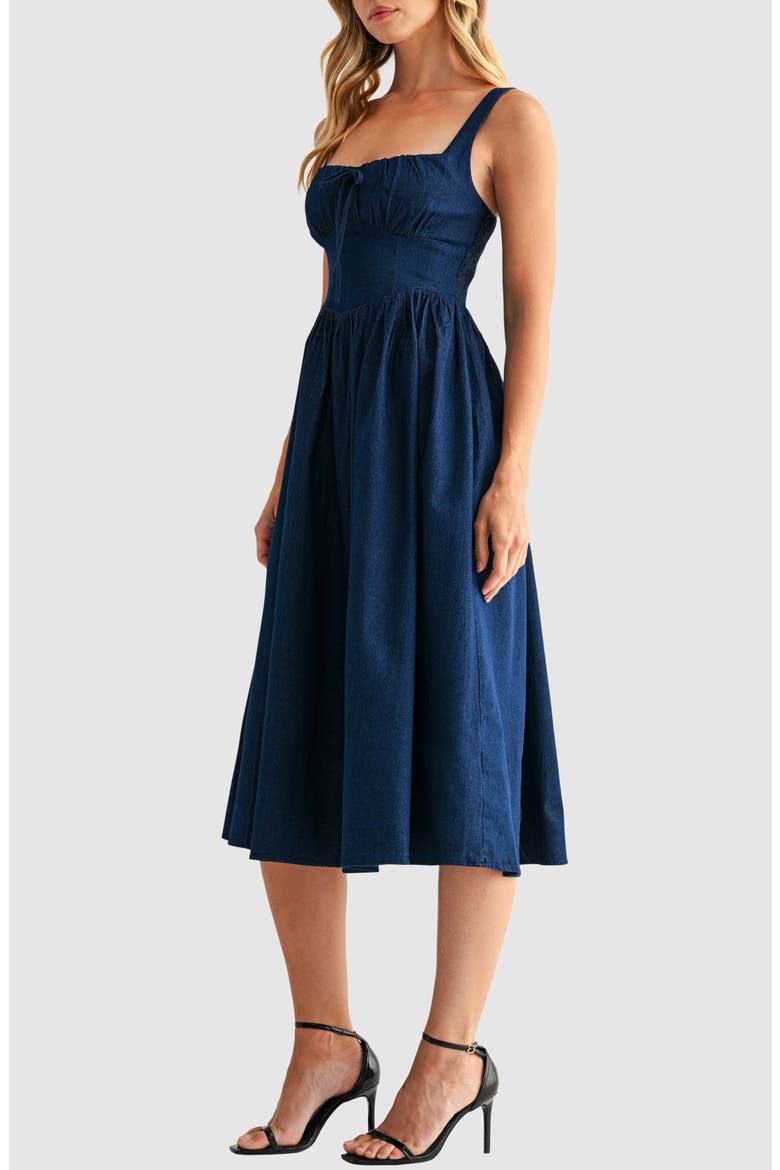 Square Neck Denim Midi Dress, Alternate, color, DARK DENIM