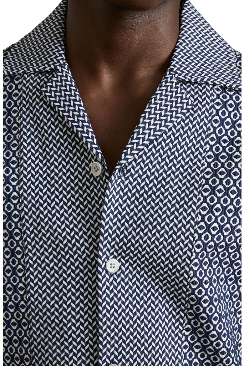 Matisse Geometric Jacquard Knit Camp Shirt, Alternate, color, NAVY/ WHITE