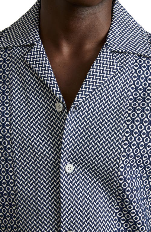 Reiss Mens Navy White Matisse Geometric-pattern Woven Shirt In Blue
