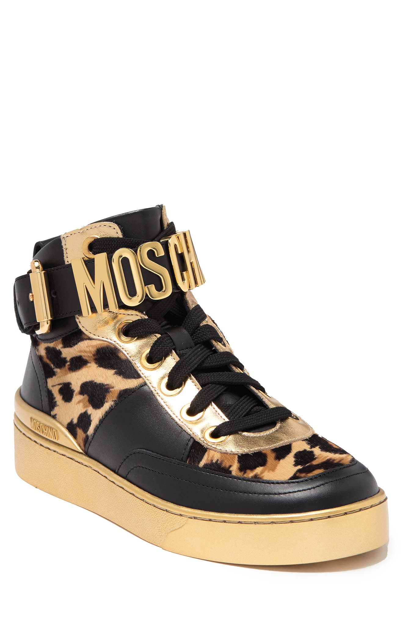 Moschino Genuine Calf Hair Detail Basket Sneaker, Main, color, 