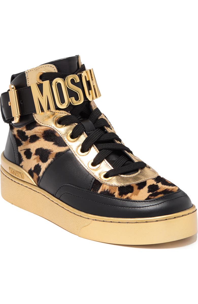 Moschino Genuine Calf Hair Detail Basket Sneaker, Main, color,