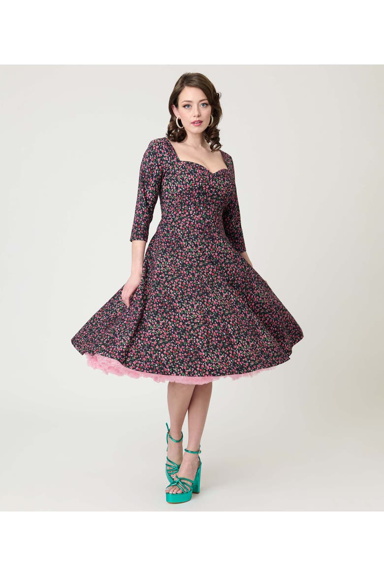 Pleated Bust Swing Dress, Alternate, color, Blue Green w/ Dragonfly Brooch