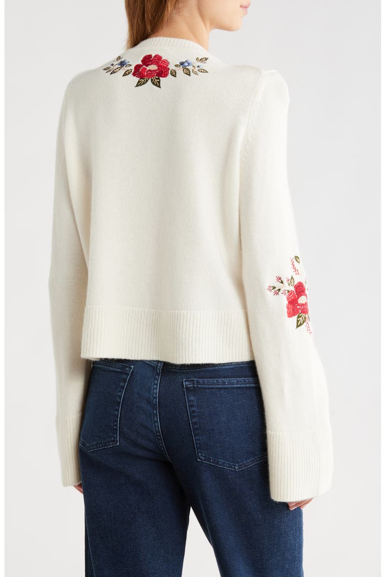 Embroidered Flowers Wool Cardigan, Alternate, color, CREAM