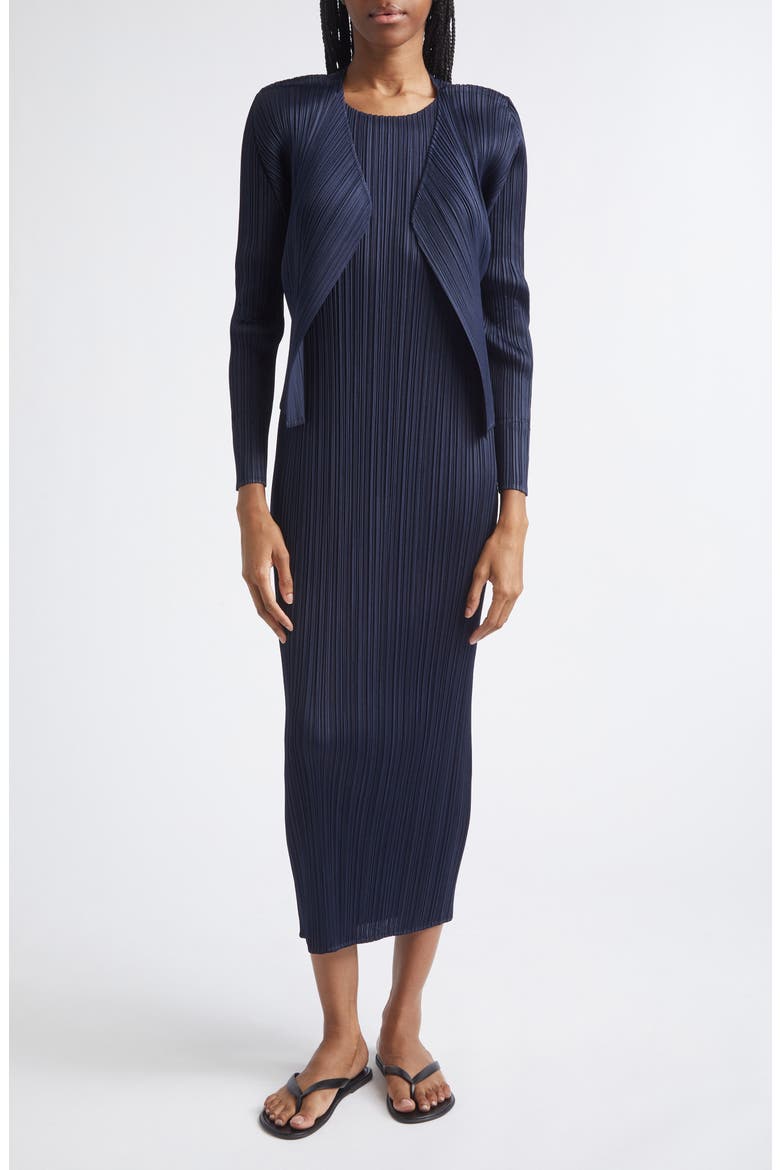 New Colorful Basics 4 Pleated Sleeveless Dress, Alternate, color, NAVY