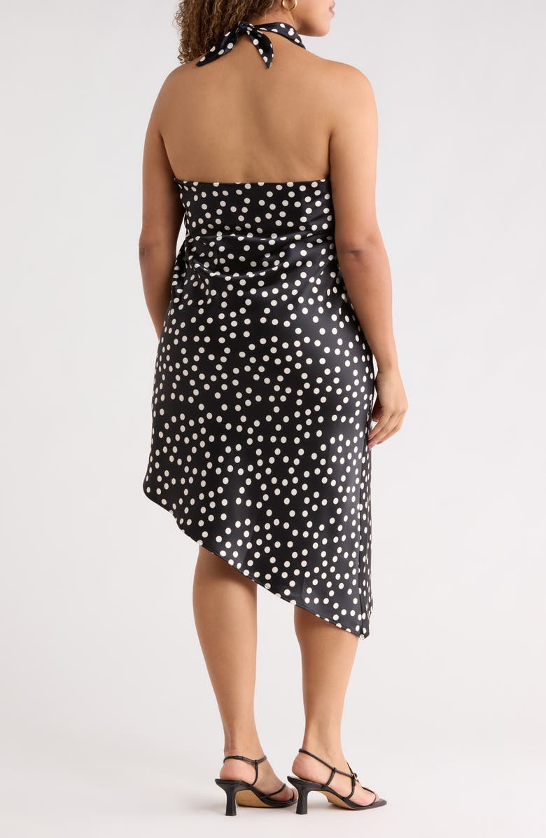 Renee C Polka Dot Asymmetric Hem Satin Halter Dress, Alternate, color,