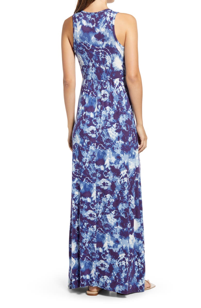 Loveappella Tie Dye Print V-Neck Jersey Maxi Dress, Alternate, color, 