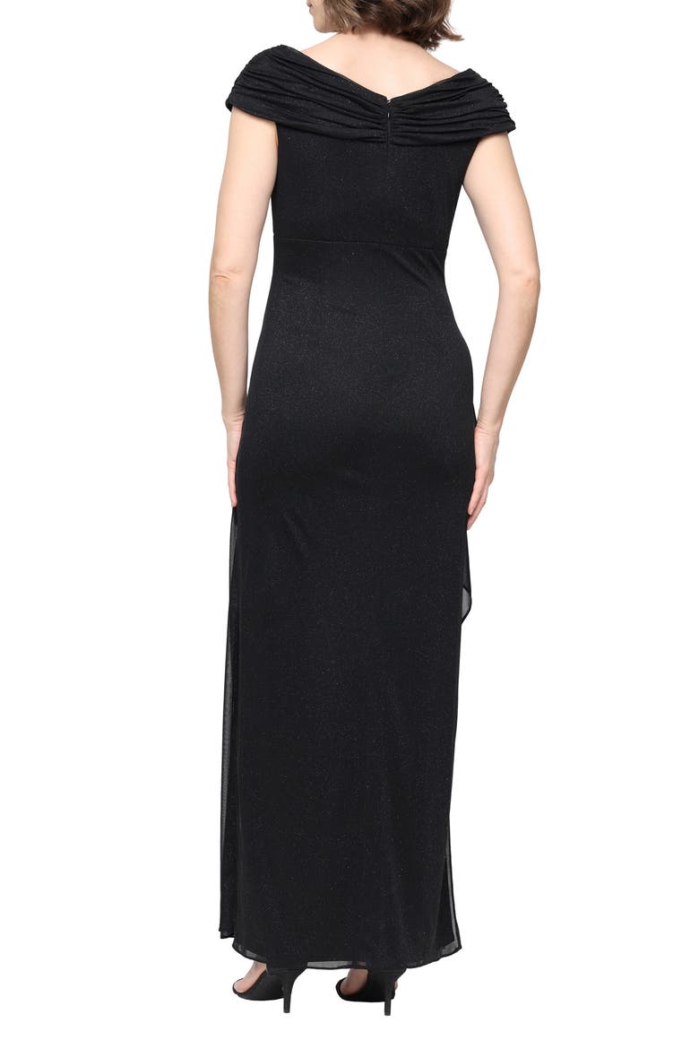 Embellished L-Neck Gown, Alternate, color, BLACK