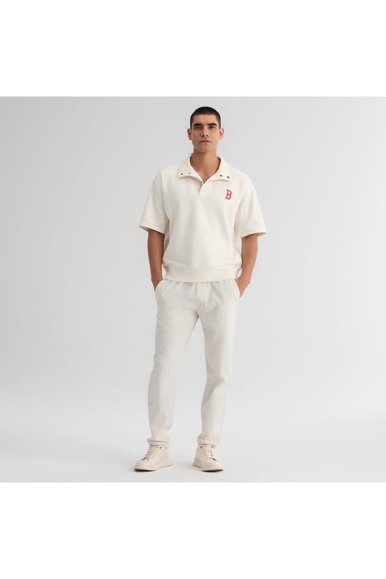 Men's Fanatics Bisque Boston Red Sox Iconic Short Sleeve Mock Neck Pullover, Alternate, color, White