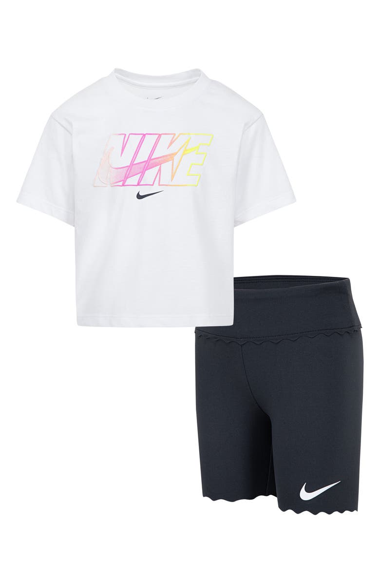Nike Kids' Swoosh Graphic T-Shirt & Bike Shorts Set, Main, color, 