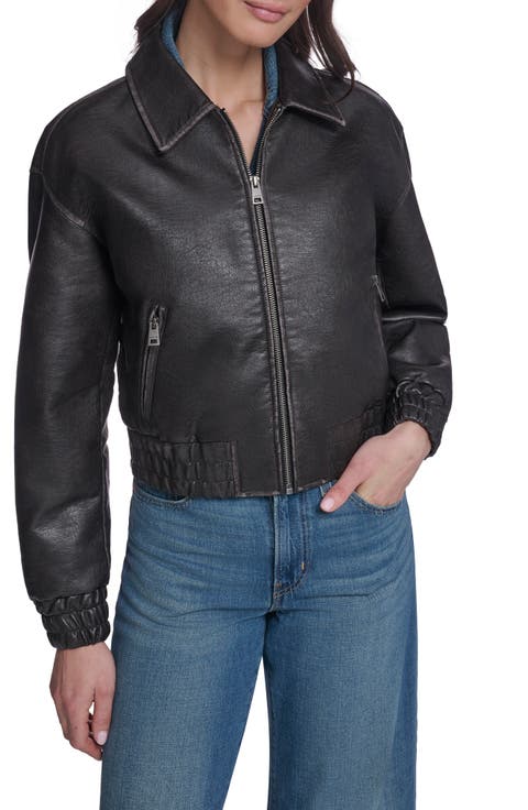 Faux Leather Bomber Jacket
