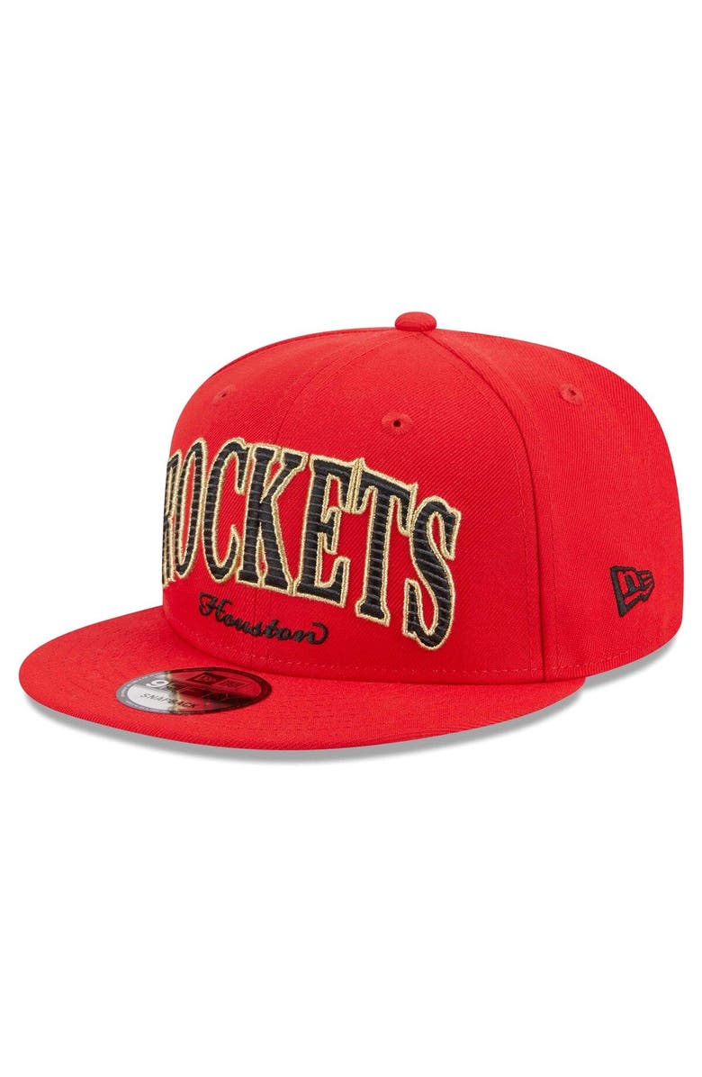 New Era Men's New Era Red Houston Rockets Golden Tall Text 9FIFTY Snapback Hat, Alternate, color, 