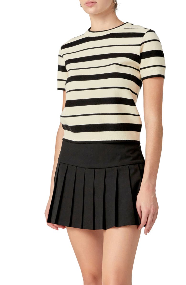 English Factory Stripe Short Sleeve Sweater, Alternate, color, 