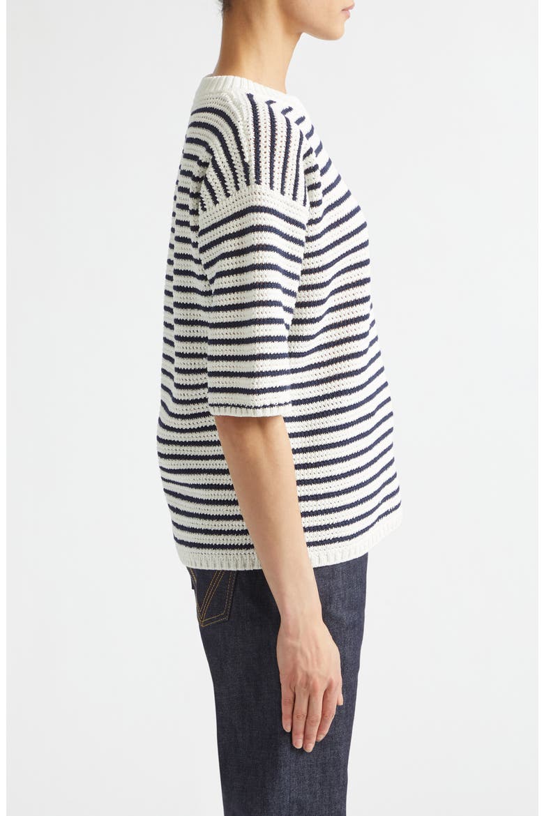 Stripe Cotton Pointelle Sweater, Alternate, color, 9123 CHALK/ MIDNIGHT