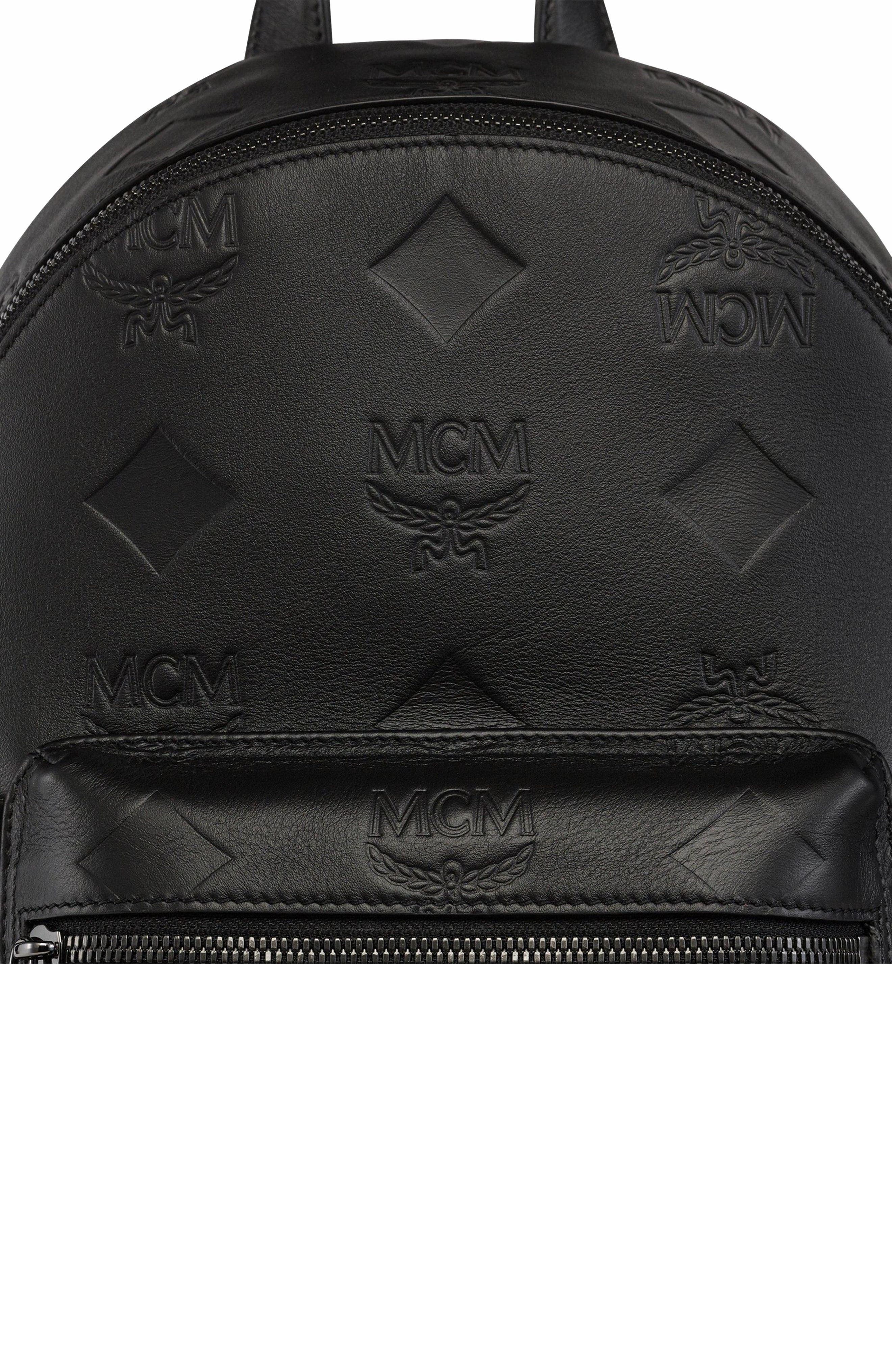 MCM Small Stark Backpack in Maxi Monogram Leather, Alternate, color, Black
