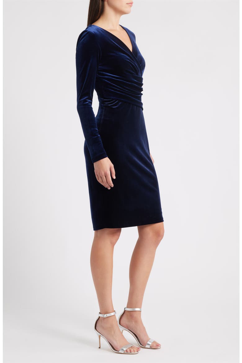 Ruched Long Sleeve Velvet Body-Con Dress, Alternate, color, NAVY