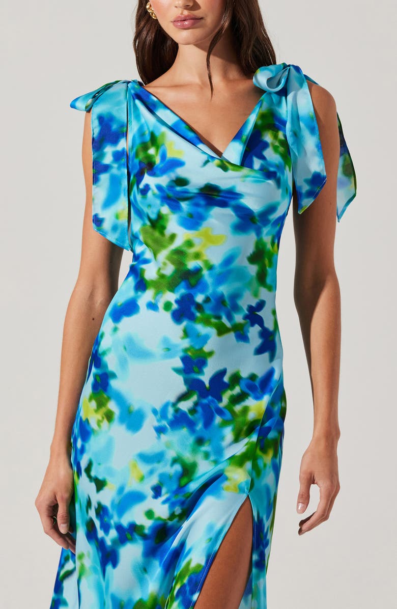 ASTR the Label Allexina Tie Shoulder Maxi Dress, Alternate, color, Water Blue Print