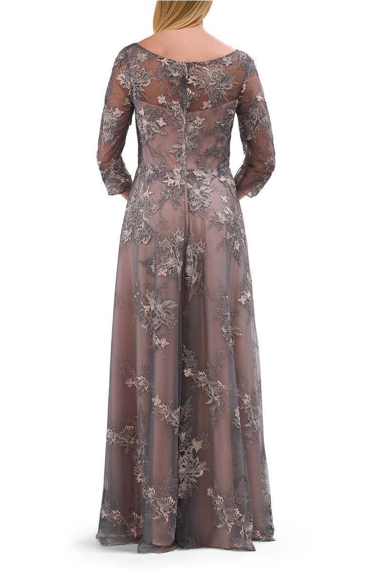 Two Tone Long Gown with Lace and Illusion Neckline, Alternate, color, Pink/Gray