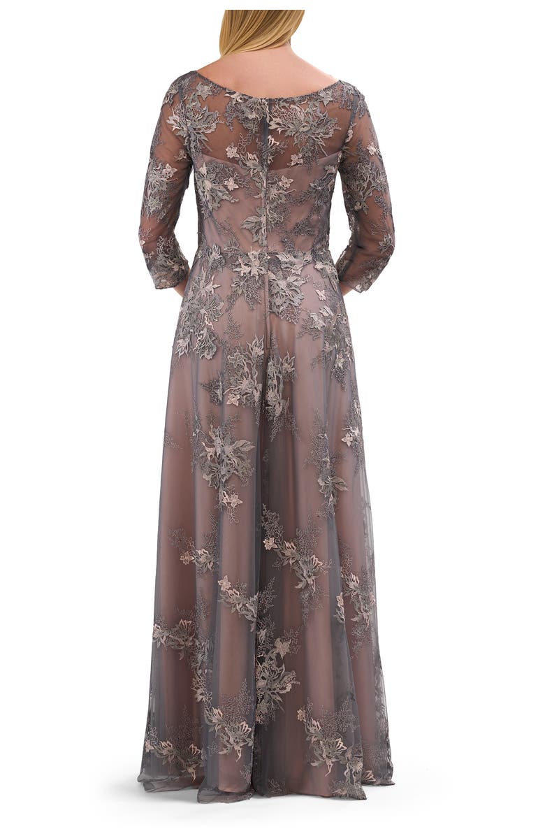 La Femme Two Tone Long Gown with Lace and Illusion Neckline, Alternate, color, Pink/Gray