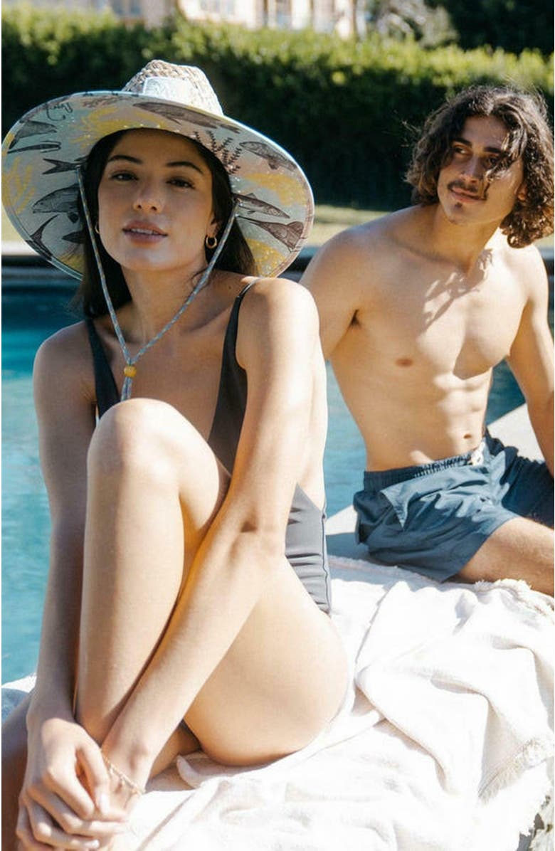 Hemlock Skipper Straw Lifeguard Hat, Alternate, color, Saltwater Neon