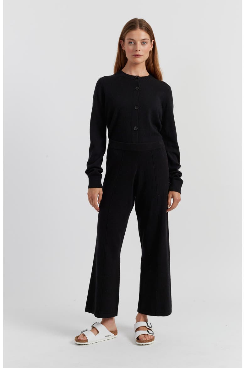 Wool-Cashmere Cropped Wide-Leg Pants, Alternate, color, Black