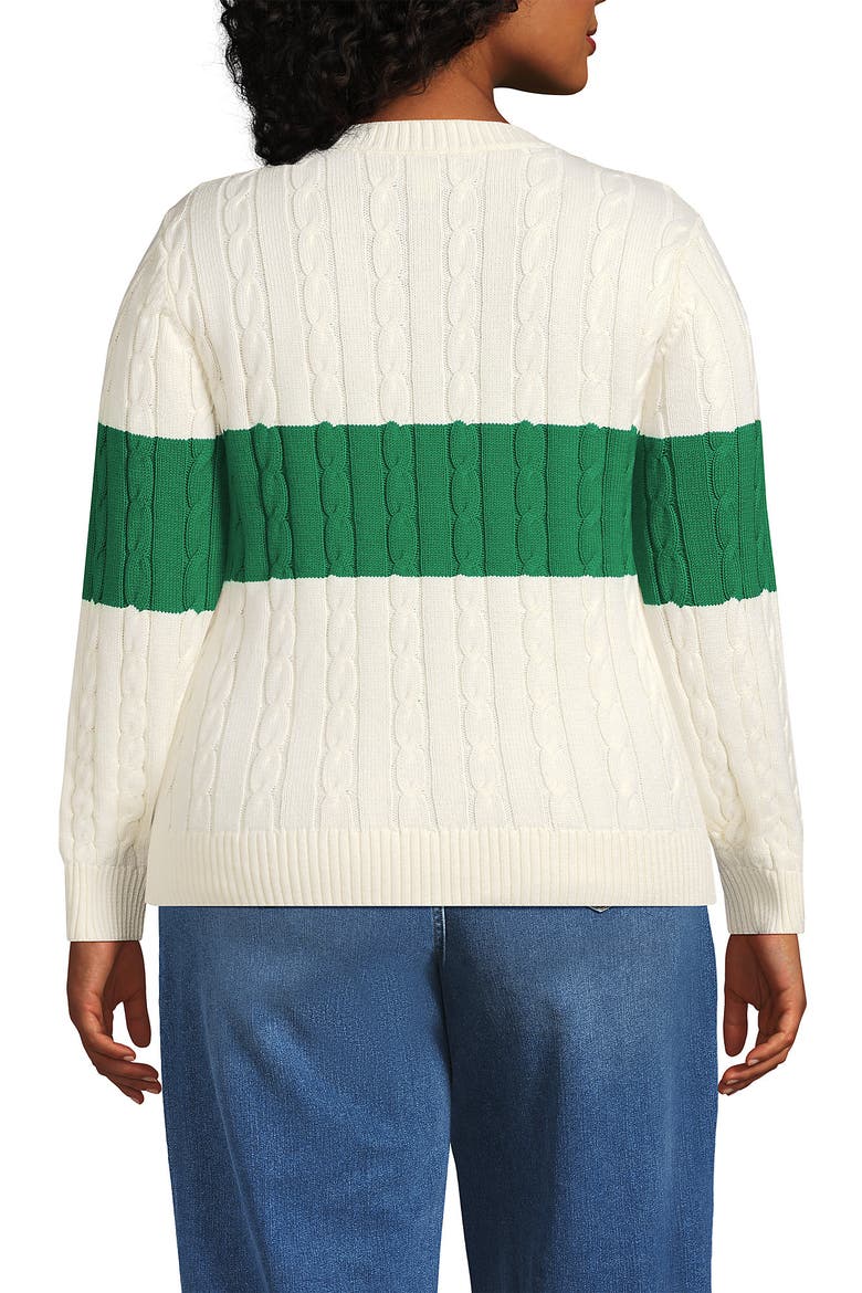 Plus Size Drifter Classic Cable Crew Neck Sweater, Alternate, color, Single Stripe/Vibrant Clover