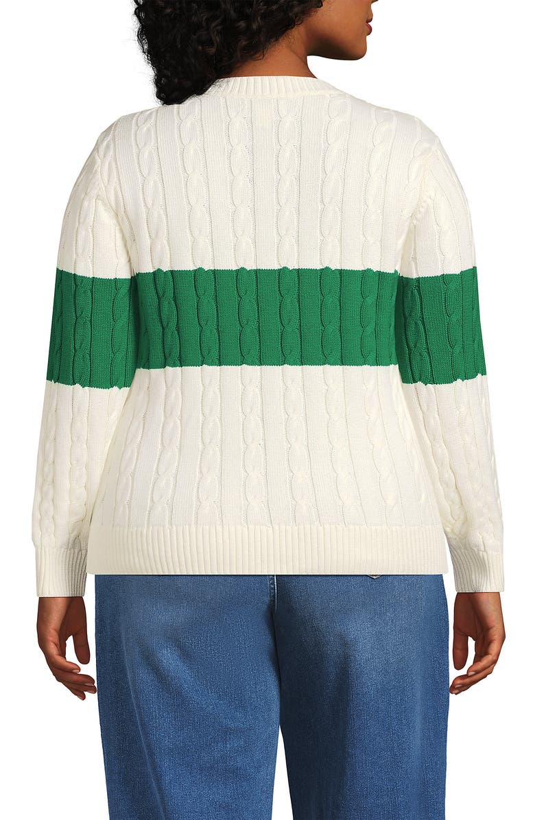 Lands' End Cotton Cable Drifter Crewneck Sweater, Alternate, color, Single Stripe/Vibrant Clover