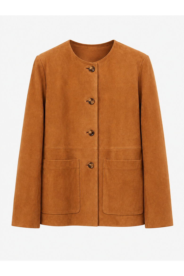 Broom Premium Suede Leather Collarless Jacket, Main, color, Camel