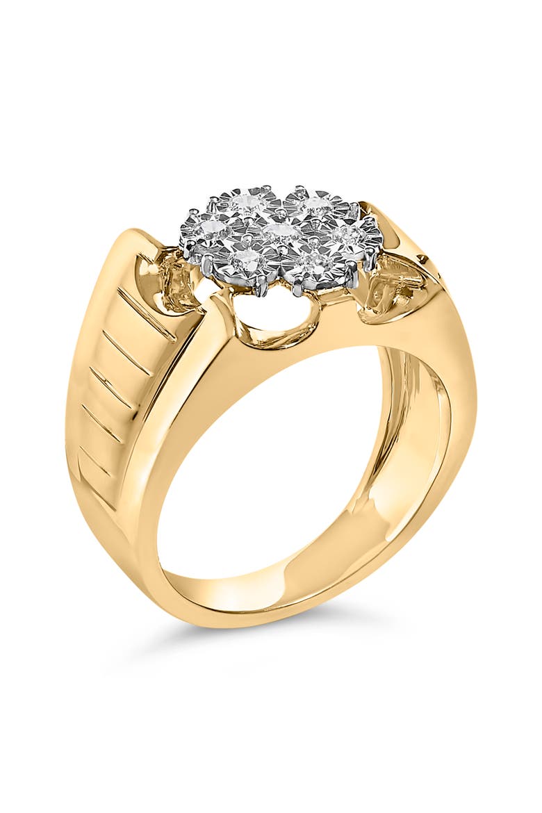 14K Yellow Gold Plated Silver 1/3 Cttw Miracle-Set Floral Diamond Cluster Ring, Alternate, color, Yellow