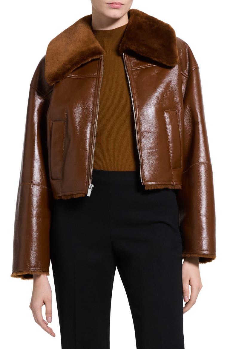 Genuine Lamb Shearling Crop Jacket, Main, color, ACACIA BROWN - 2T2