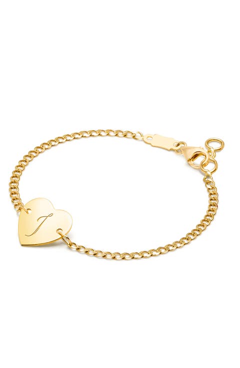 14K Gold Heart of Gold ID & Engraved Initial 6" Bracelet