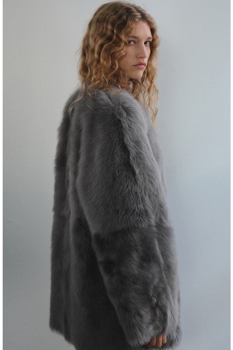 Reversible Leather & Genuine Shearling Coat, Alternate, color, GREY