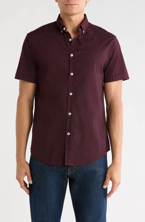 Dot Print Short Sleeve Button-Down Shirt