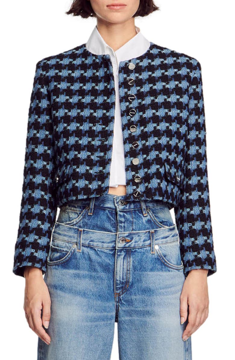 SANDRO Boulogne Houndstooth Tweed Crop Jacket, Alternate, color,