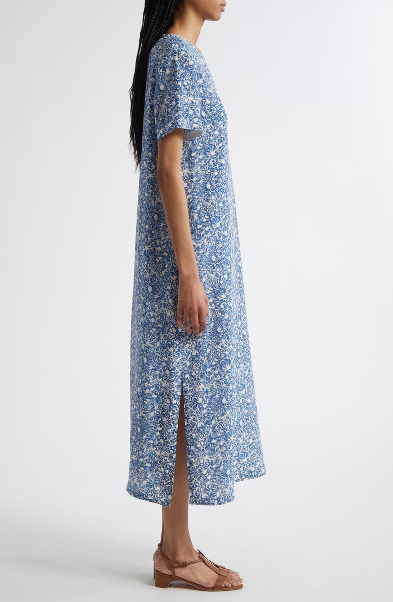 Weekend Max Mara Guidy Floral Short Sleeve Silk Dress, Alternate, color, Cornflower Blue