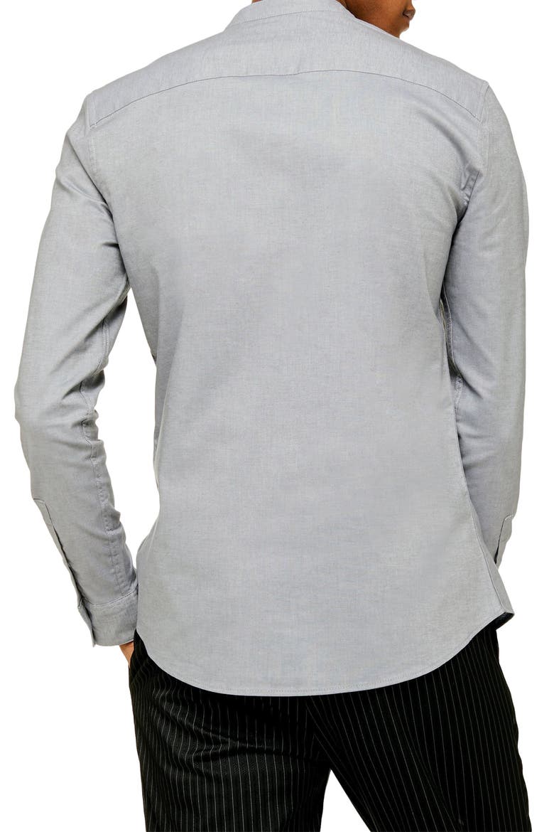 Slim Fit Band Collar Oxford Button-Up Shirt, Alternate, color, GREY
