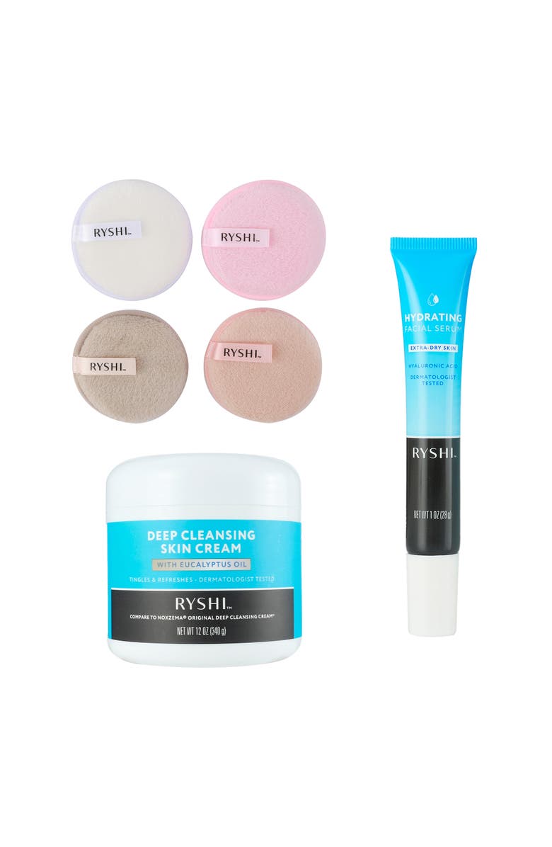 PURSONIC Glow & Renew Skincare Trio Reusable Makeup Remover Cloths, Deep Cleansing Skin Cream with Eucalyptus Oil & Hydrating Facial Serum, Main, color, Multicolor