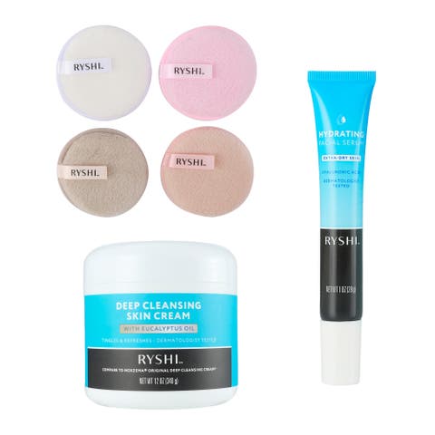 Glow & Renew Skincare Trio Reusable Makeup Remover Cloths, Deep Cleansing Skin Cream with Eucalyptus Oil & Hydrating Facial Serum