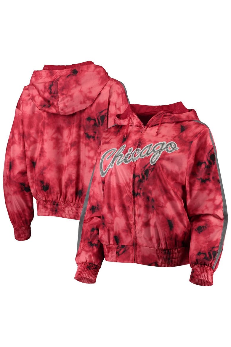 Women's Mitchell & Ness Red Chicago Bulls Galaxy Sublimated Windbreaker Pullover Full-Zip Hoodie, Main, color, Red
