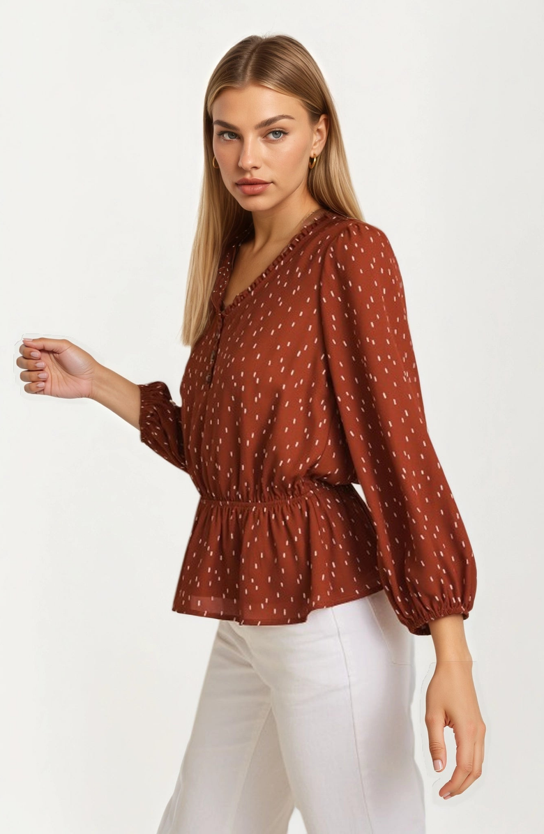 Knit and Lounge V-Neck Button Front Peplum Blouse, Alternate, color, 