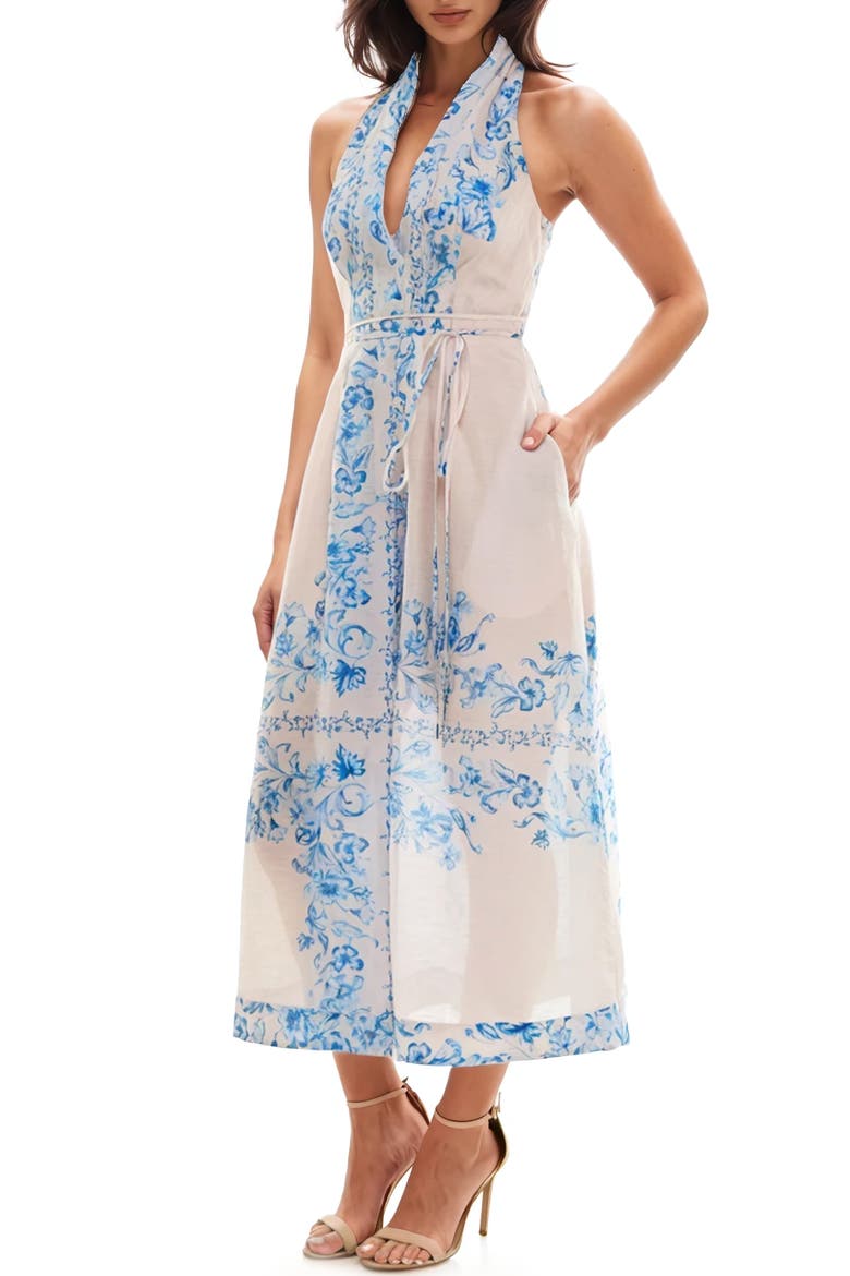Midi Halter Dress, Alternate, color, BLUSH/ BLUE